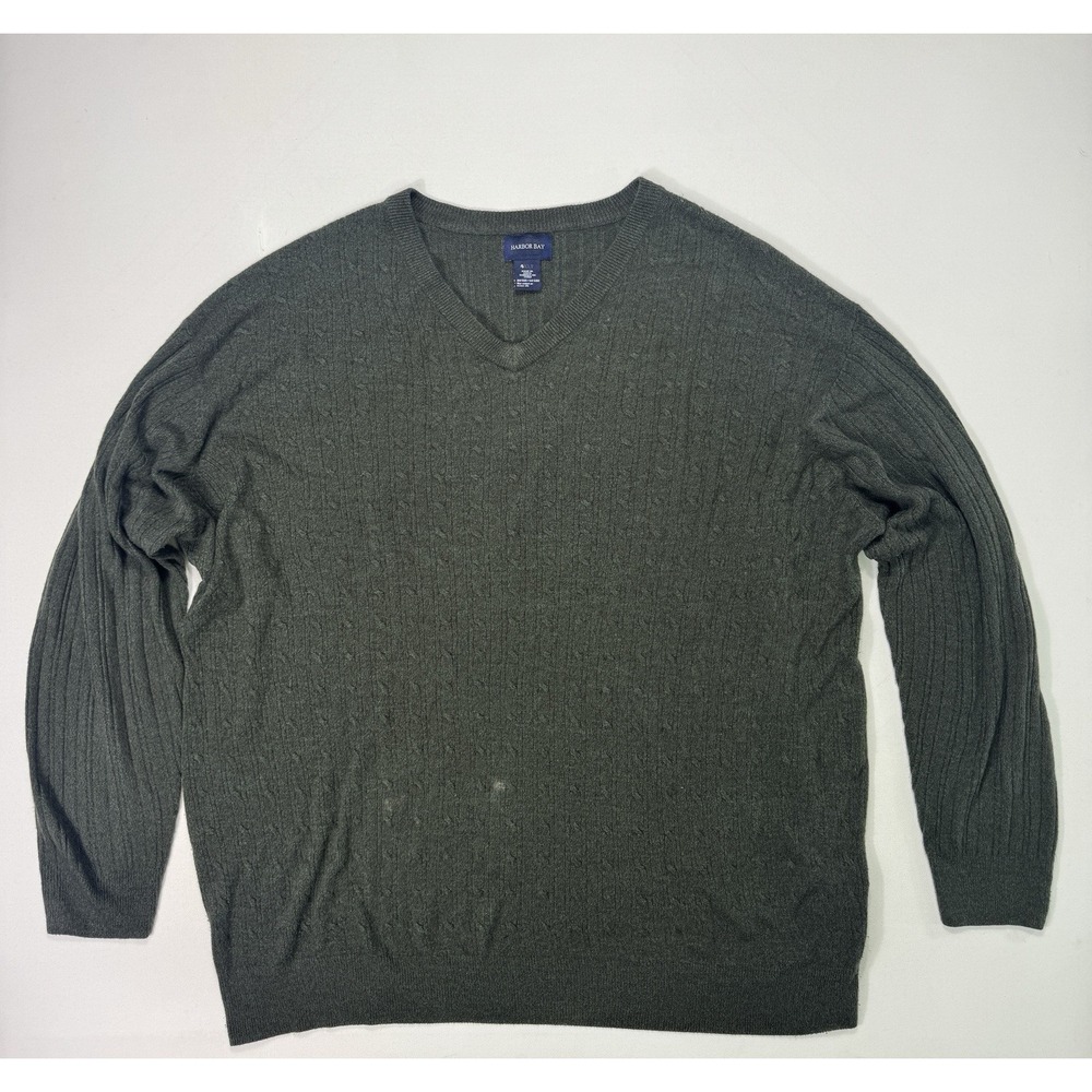 Harbor Bay Mens 4XLT Green Cable Knit V-Neck Sweater Pullover Big & Tall Casual